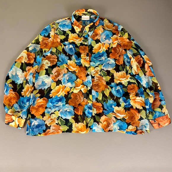 Alfred Dunner Tops - Alfred Dunner‎ Floral Print Button Down Blouse Size 16 Long Sleeve Semi Sheer